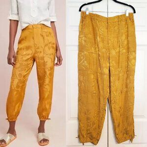 Anthropologie Mustard Yellow Floral Pants